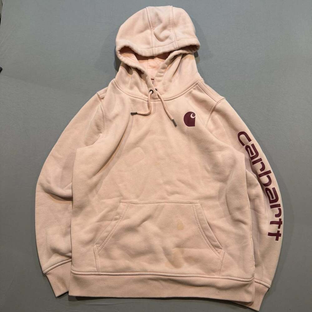 Carhartt Clarksburg Sleeve Logo Hoodie Size medium Pink Fleece